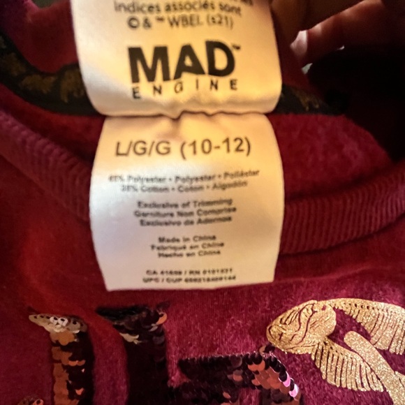 Harry Potter burgundy girls’ tunic sweatshirt, size youth Large (10/12) - Picture 2 of 5